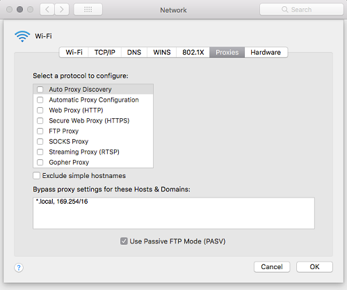 what proxy settings should i use for mac